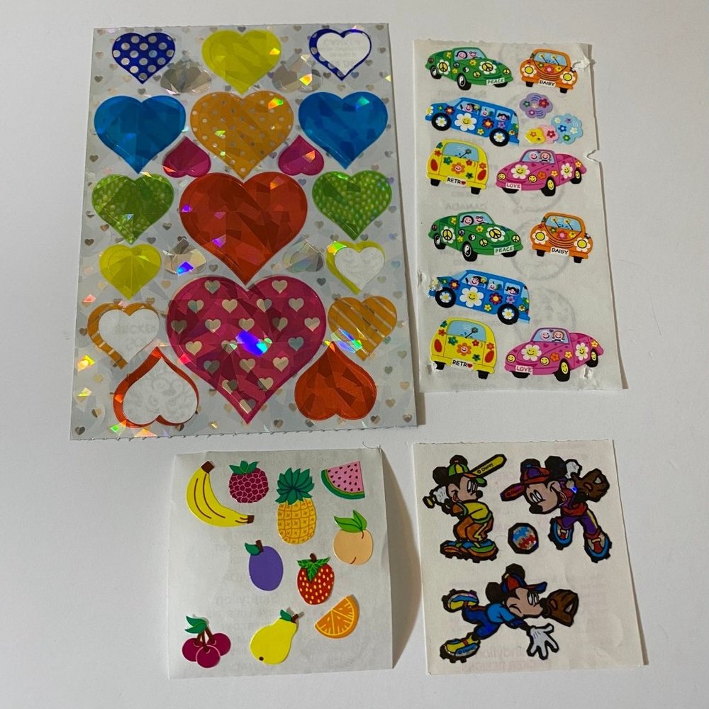 Vintage Sandylion Stickers Mickey Hearts Cars Fruit